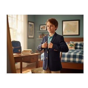 Alona Blazer Kids Navy Blue Gold Crest Buttons Classic Preppy Jacket Size 18